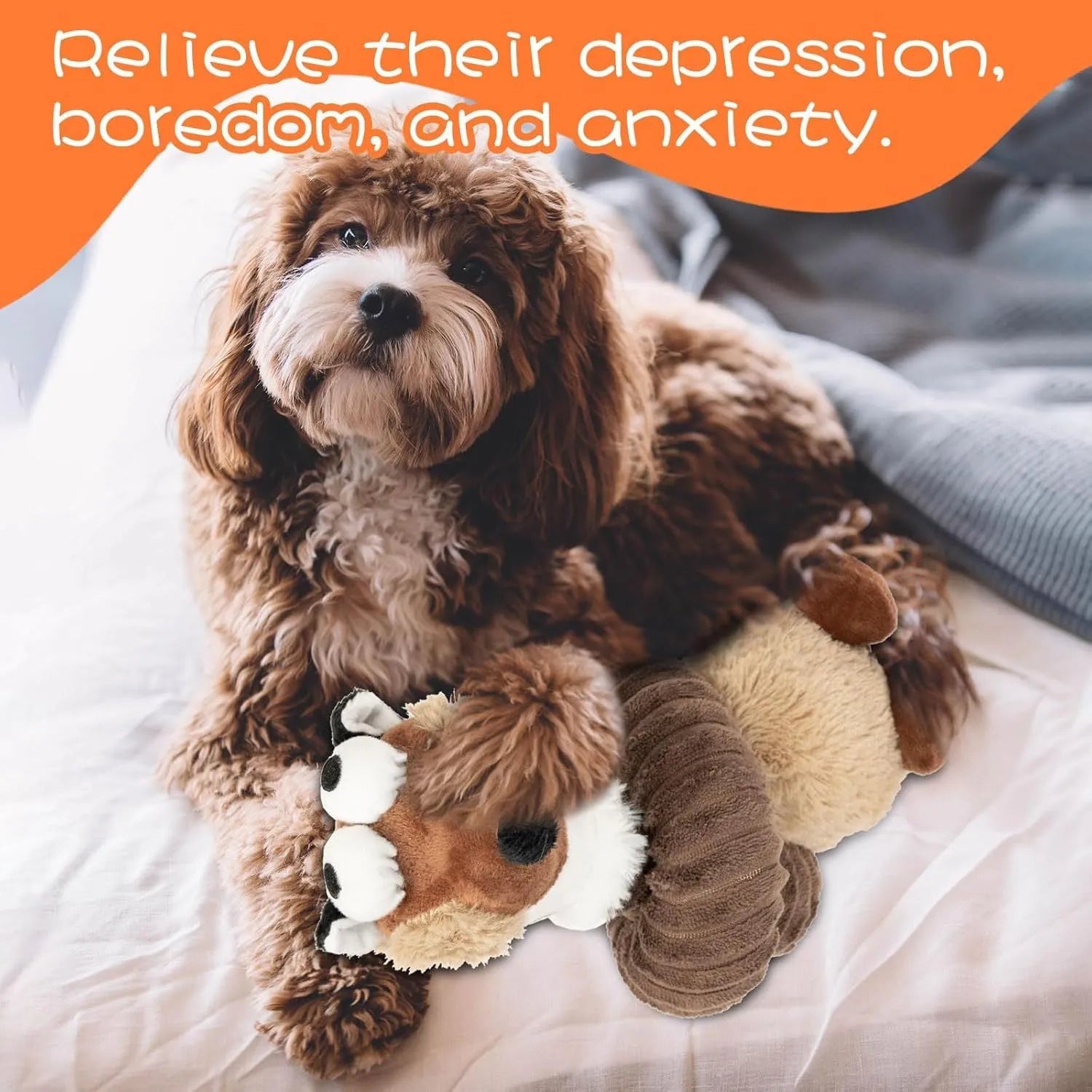 Brown plush dog toy with crinkle sounds and foldable design for interactive play