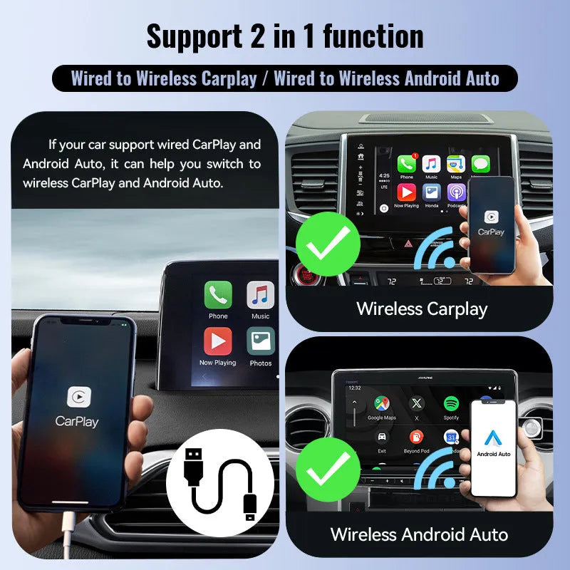 Black mini CarPlay USB interface wireless data converter with compact ABS PC housing
