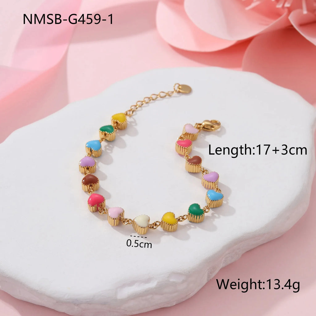 Women's love heart shaped titanium steel bracelet with 18K gold electroplating in gold or steel colour