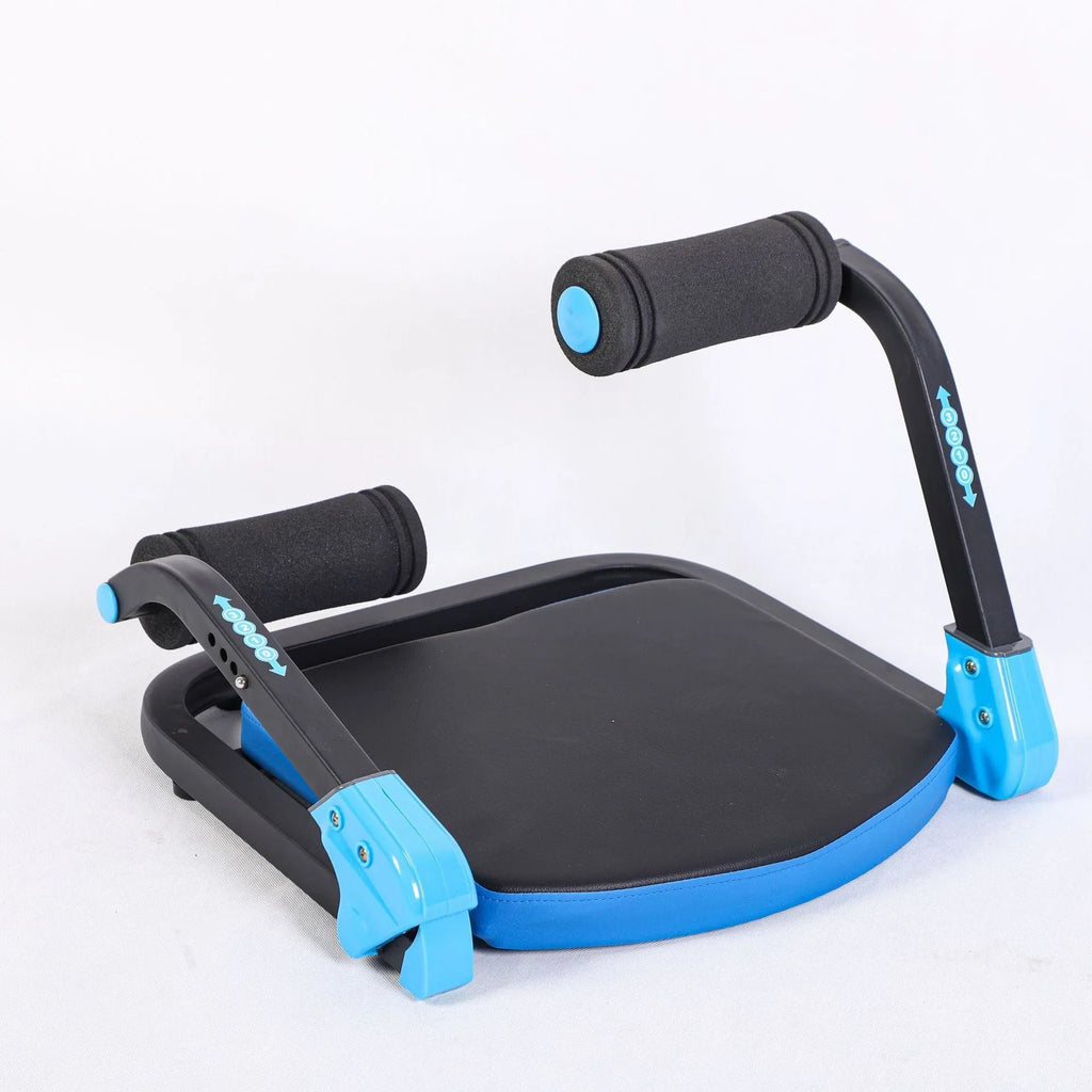 Mini multifunctional abdominal device in sky blue and red colours for home fitness