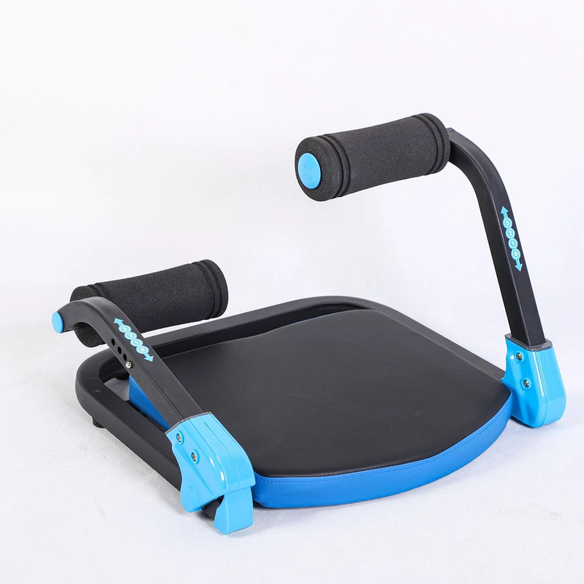 Mini multifunctional abdominal device in sky blue and red colours for home fitness
