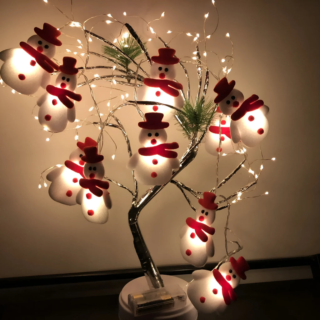 Snowman, elk deer and old man Christmas LED string light garland in warm white