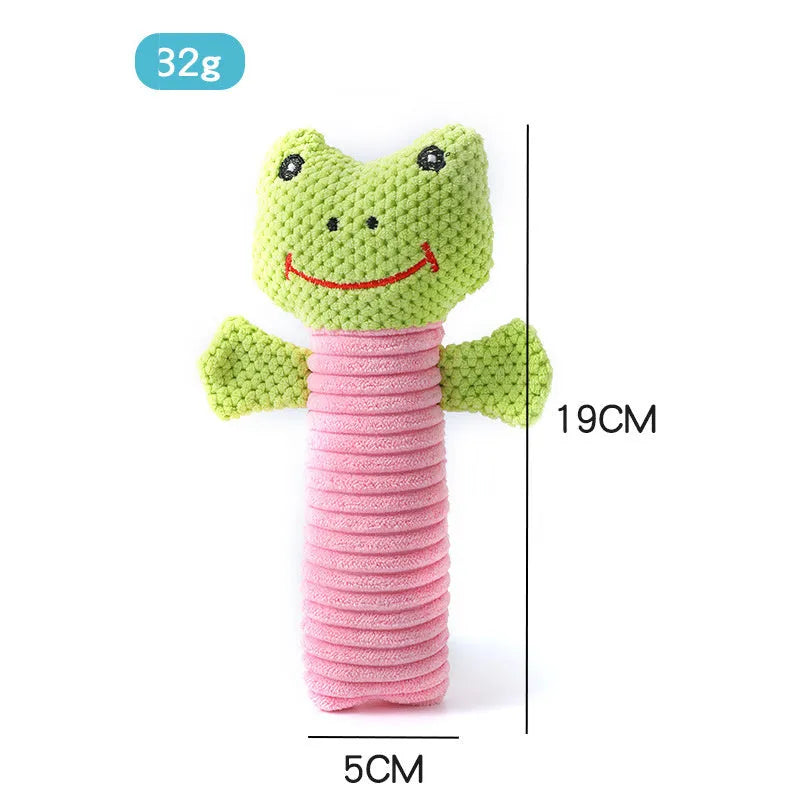 Soft stuffed dog squeaky chew toy in animal shape with teeth cleaning function