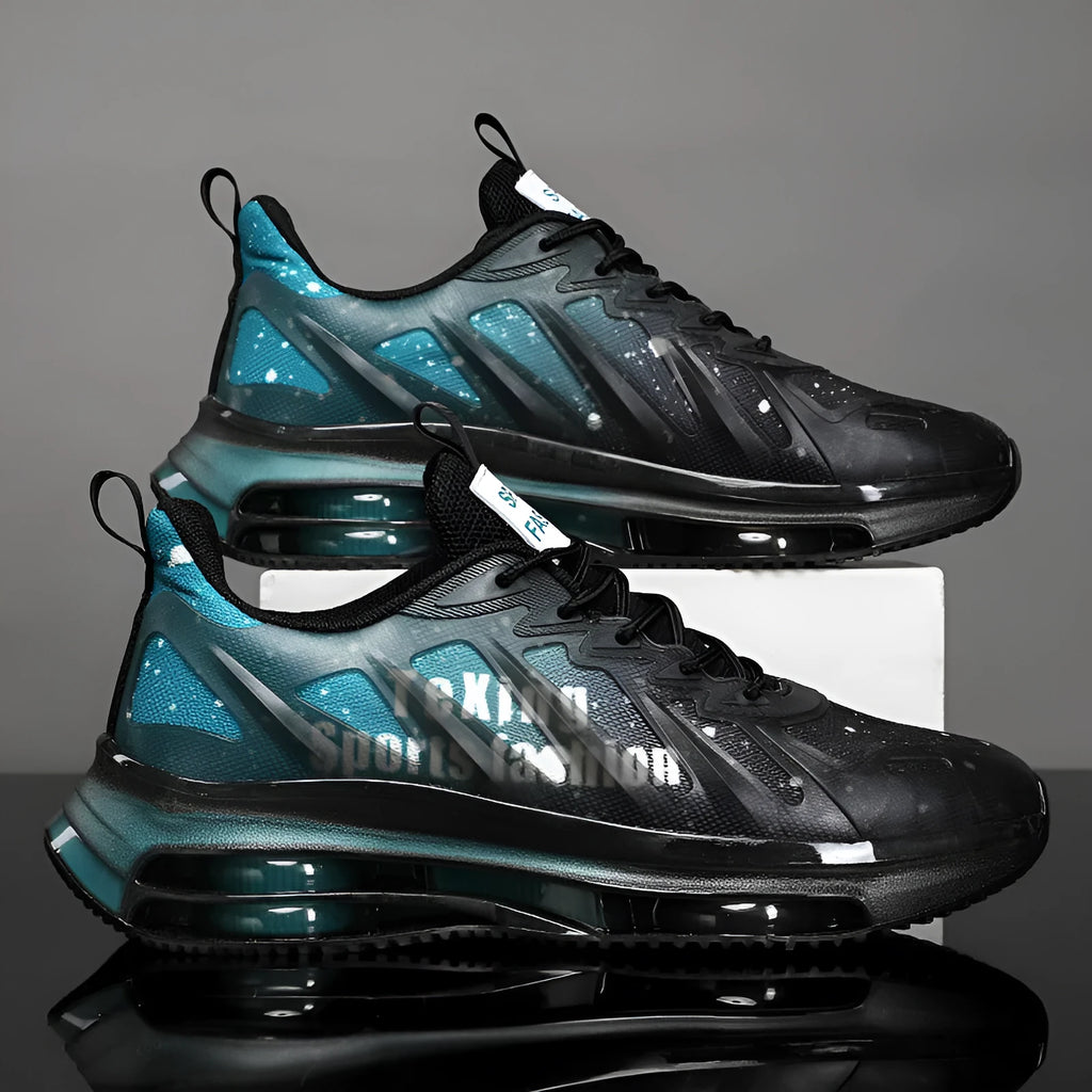 Men's height-increasing platform casual shoes with mesh upper and 3-5cm platform sole in black green colour