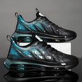 Men's height-increasing platform casual shoes with mesh upper and 3-5cm platform sole in black green colour
