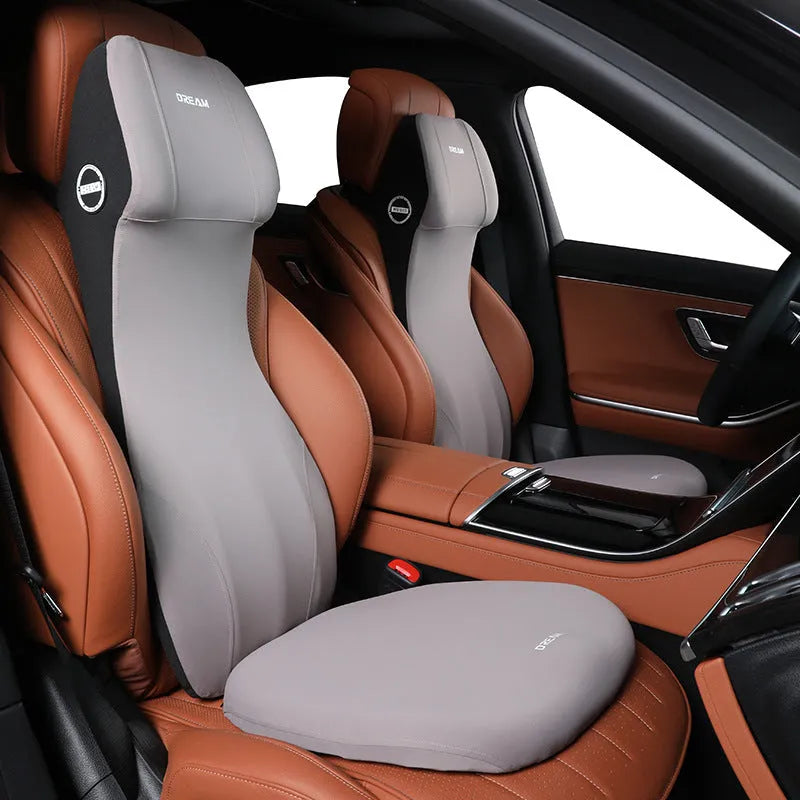 Automotive memory foam waist cushion and headrest lumbar support set in choice of six colours