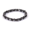 Black pentagram design magnetic therapy bracelet with magnetite and hematite stones on a stretch band.