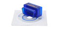 Small blue OBD2 Bluetooth diagnostic scanner with ELM327 chip for reading car engine fault codes