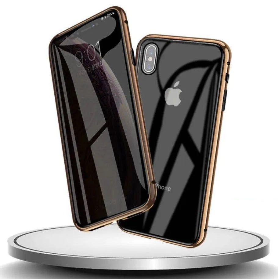 Glass anti-spy phone case with geometry pattern for iPhone in clamshell design