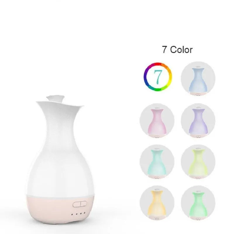 White ultrasonic aromatherapy diffuser with colourful LED light misting essential oils