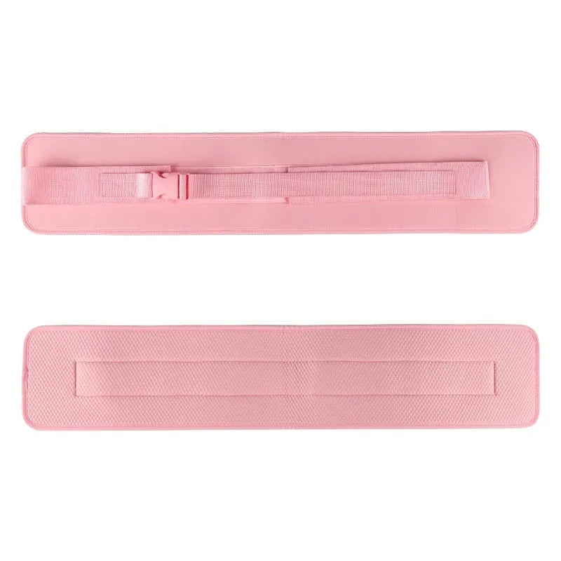 Black or pink fitness auxiliary strap for lumbar support during dumbbell barbell hip bridge exercises.