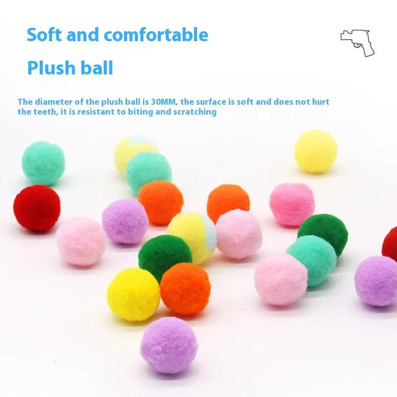30cm pet toy launcher gun with soft plush yarn balls for interactive dog and cat play