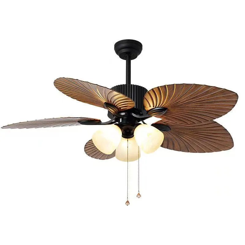 52-inch retro-style ceiling fan light with wooden blades and integrated lighting fixtures