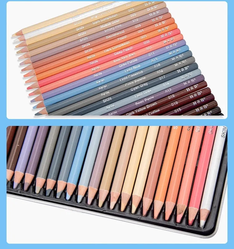 24 colour skin tone art pencils in round metal tin case for portrait drawing
