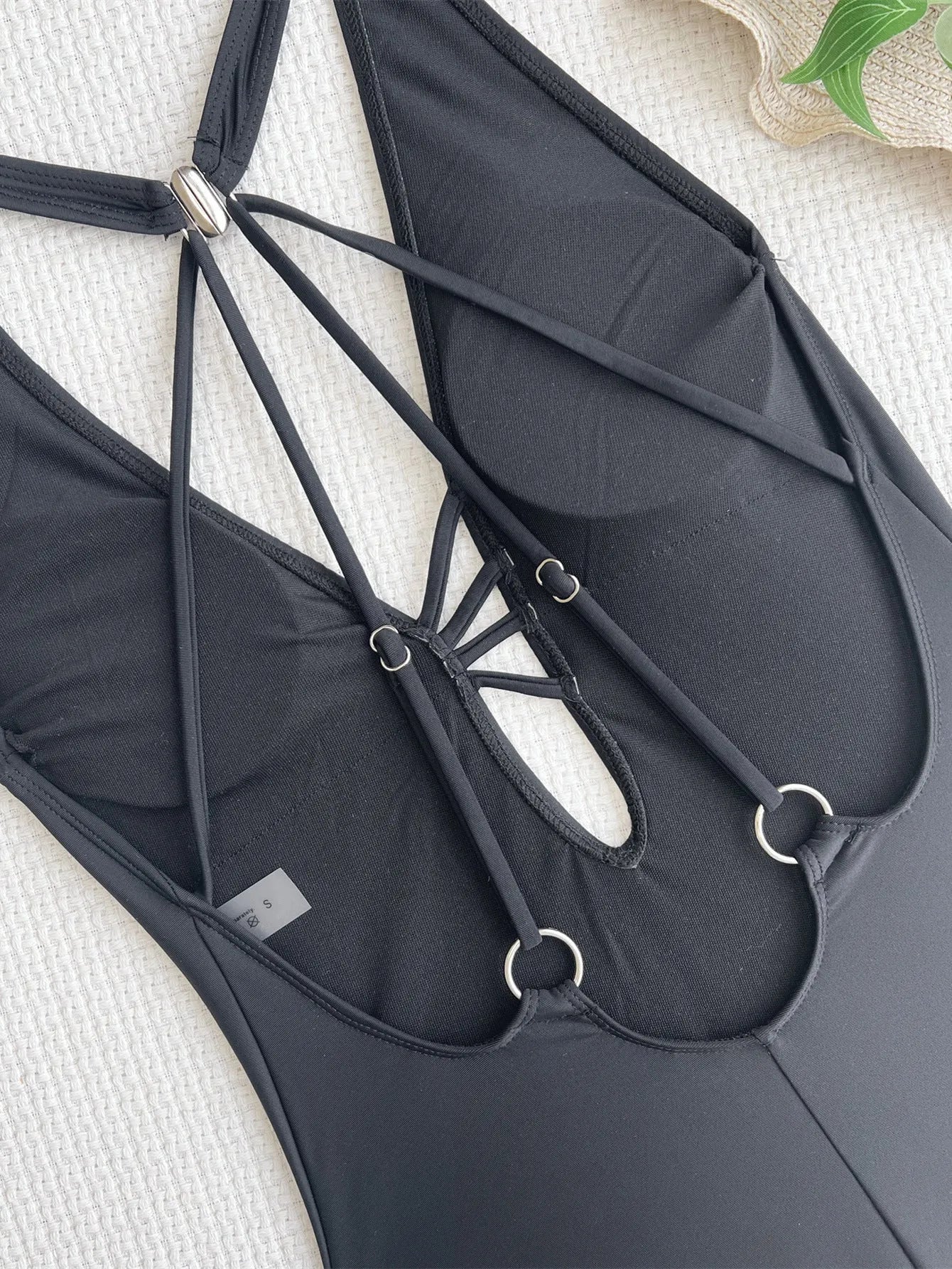 Black solid colour women's nylon bikini for swimming and wading in sizes S M L XL