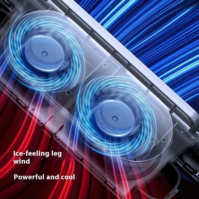 USB bladeless car fan with brushless motor on a car seat, showing Velcro mount and control button.