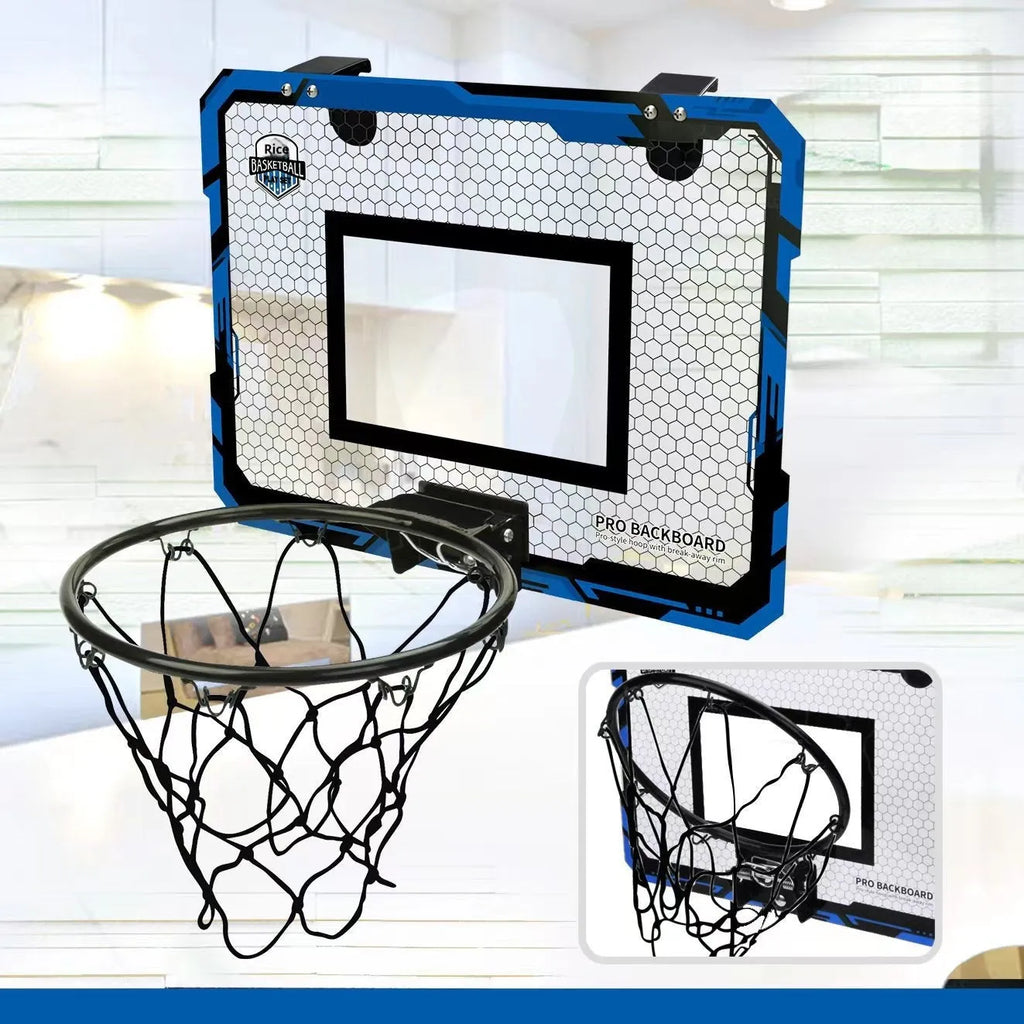 Red folding basketball frame with suction cups mounted on wall showing 400x300mm panels