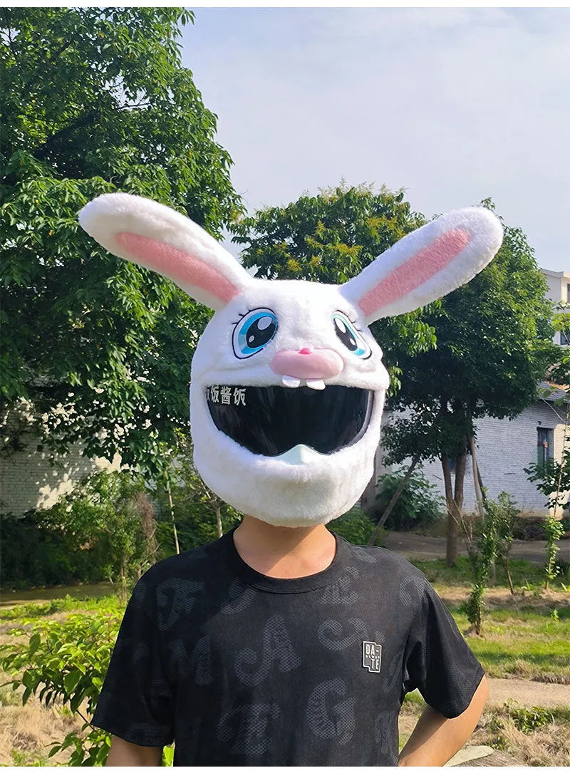 White decorative rabbit head helmet cover for electric scooter and motorcycle helmets