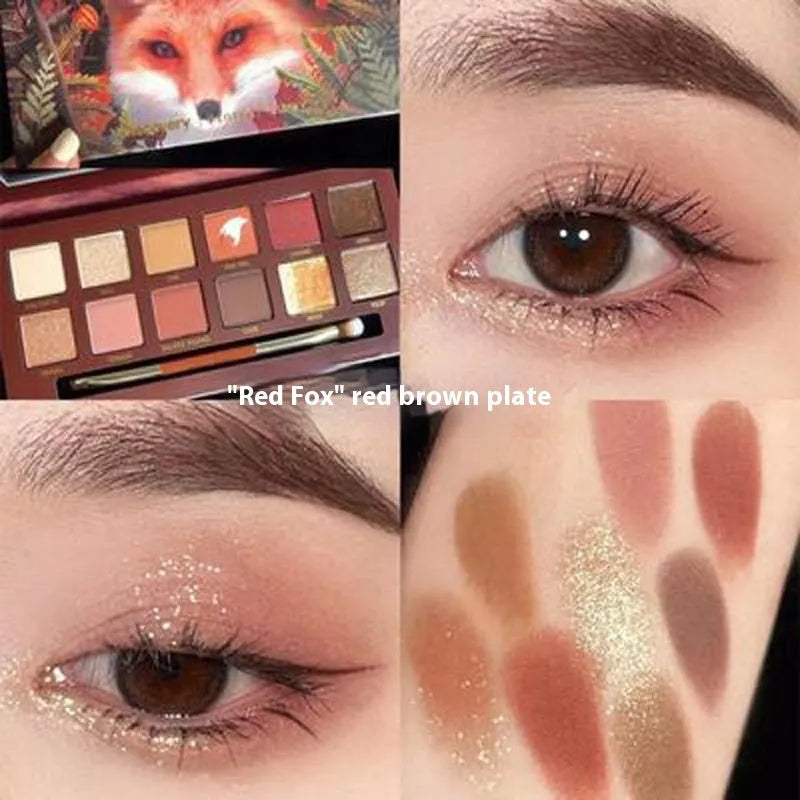 Explorer twelve-colour animal eye shadow palette with golden tiger and red fox designs