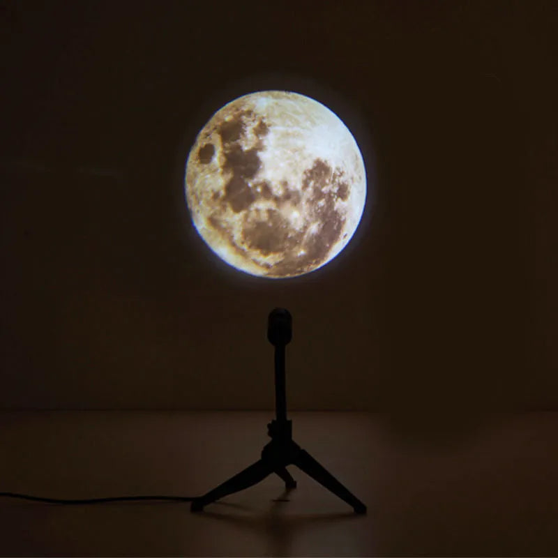 Earth and Moon star projection lamp with adjustable bracket on bedside table