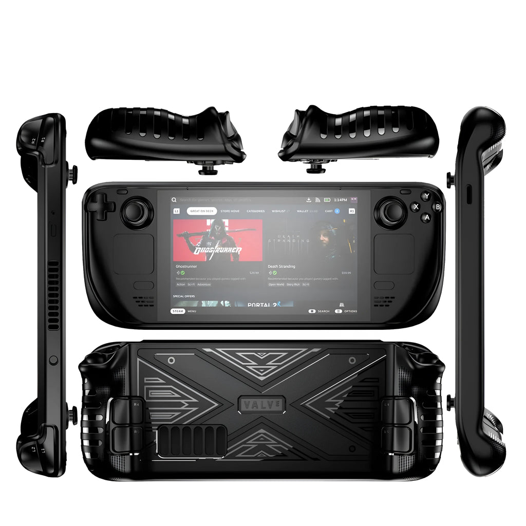 Soft black TPU silicone protective case for a Steam Deck handheld gaming console