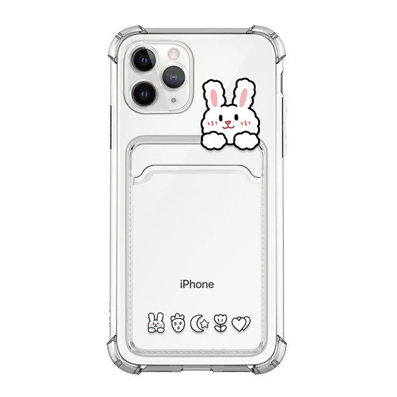 Cartoon design transparent TPU phone case with card slot for iPhone, shown in BQ2472 colour.