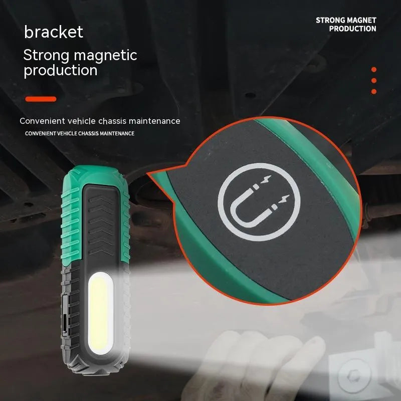 Black and green PET-coated auto repair work light with USB charging port