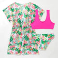 Girls' floral two-piece swimsuit set with matching overclothes in Korean style