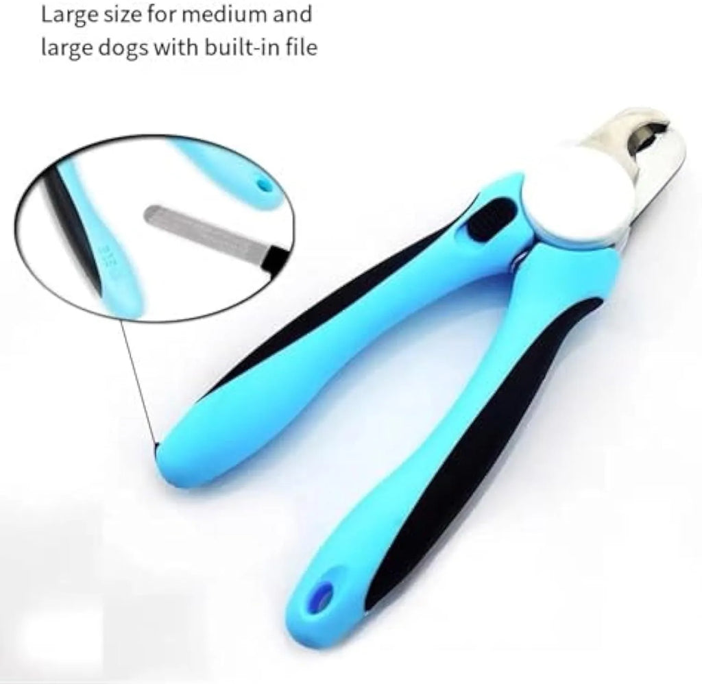 Blue heavy-duty dog nail clippers with safety guard for trimming large breed thick nails