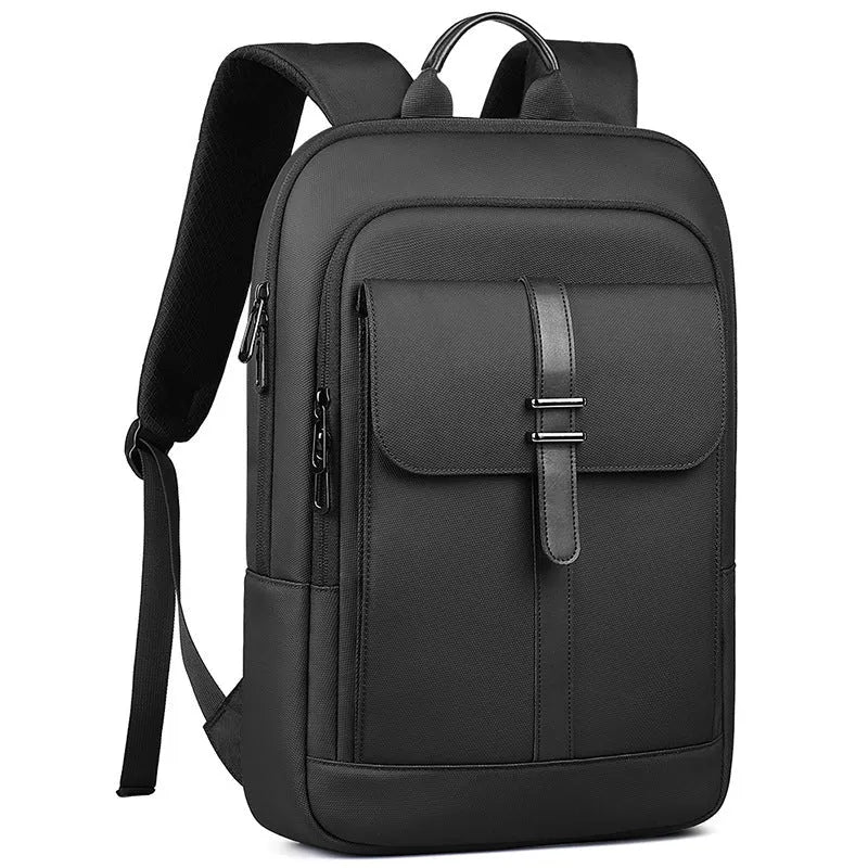 Black urban commuter backpack with Oxford cloth construction for business travel