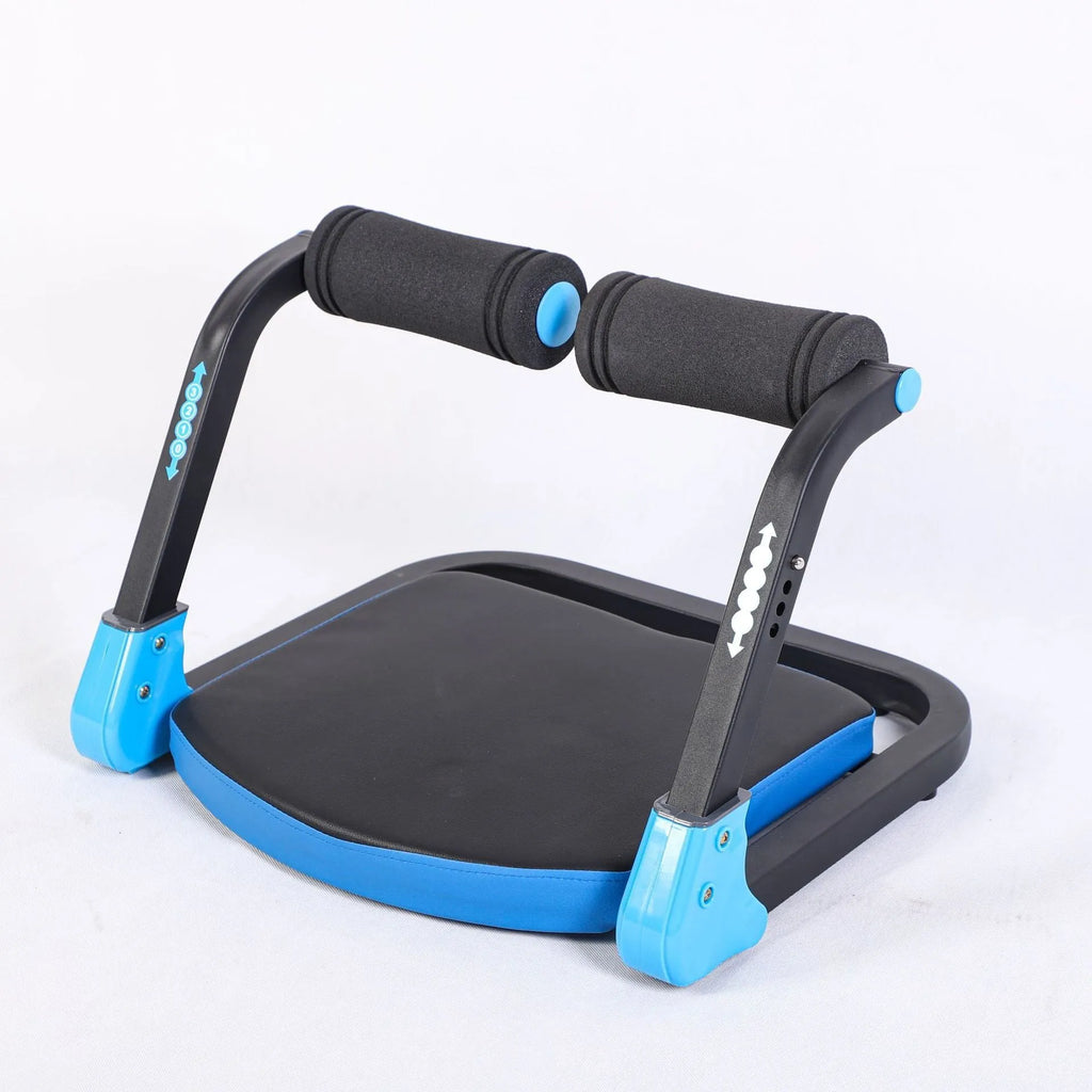 Mini multifunctional abdominal device in sky blue and red colours for home fitness