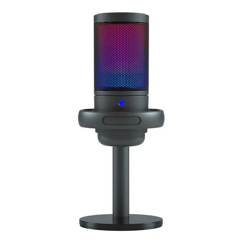 USB condenser microphone with colourful light effect and heart-shaped pickup pattern for streaming and recording