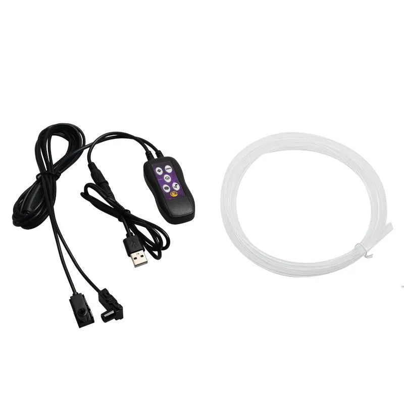 Car USB LED atmosphere lamp showing colour-changing strip installed on dashboard
