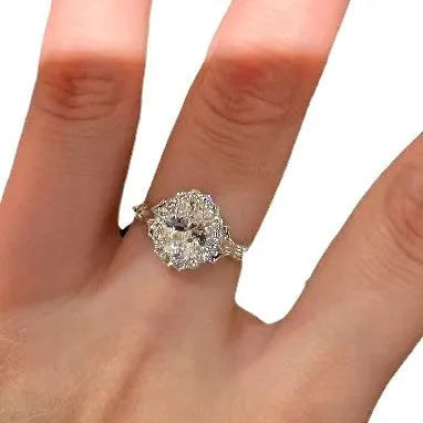 Silver geometric ellipse bridal bouquet ring with adjustable opening and diamond treatment detailing
