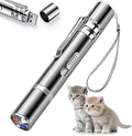 Silver aluminium cat toy pointer wand with light patterns for interactive indoor pet play