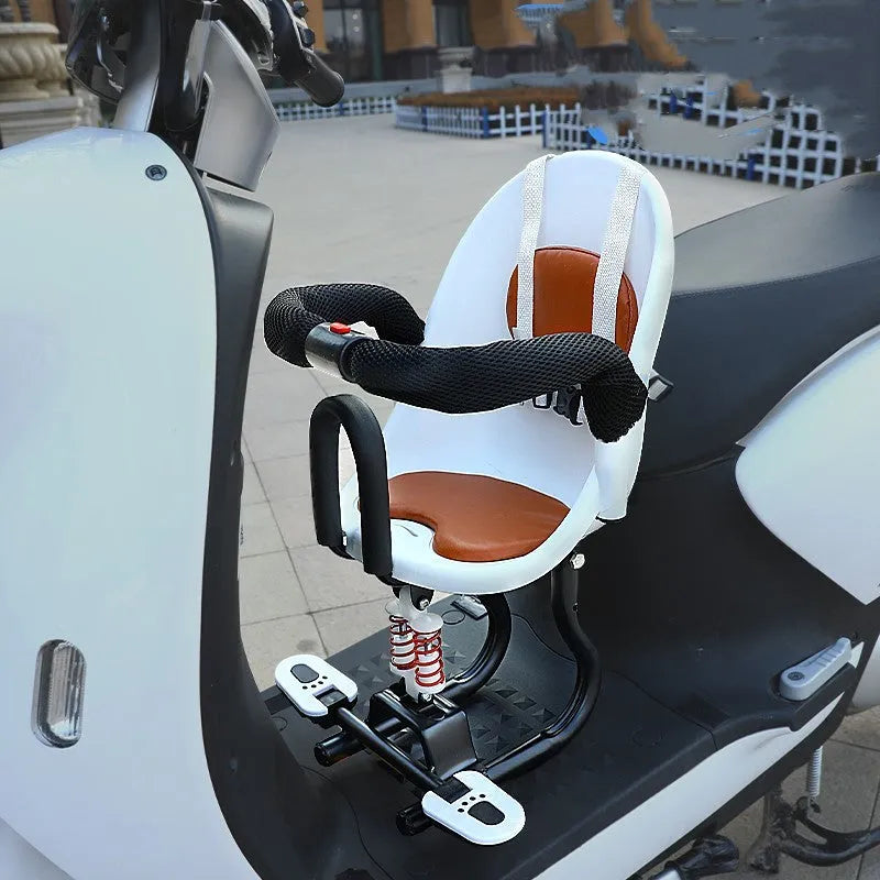 Front baby scooter safety seat in black high carbon steel construction