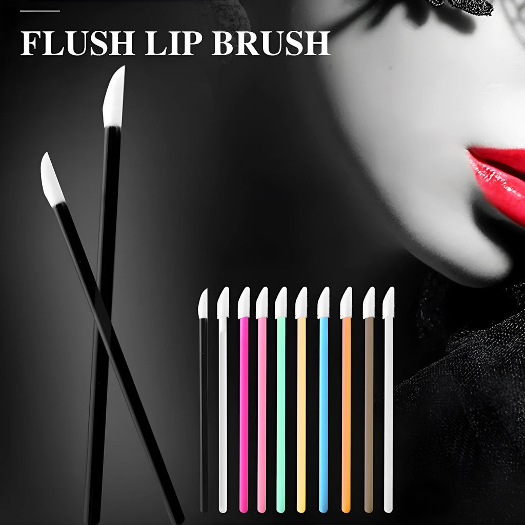 Disposable lip brushes with flocked tips and black handles in multiple colours