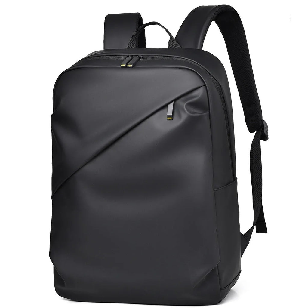 Large waterproof black PU backpack for men with computer compartment
