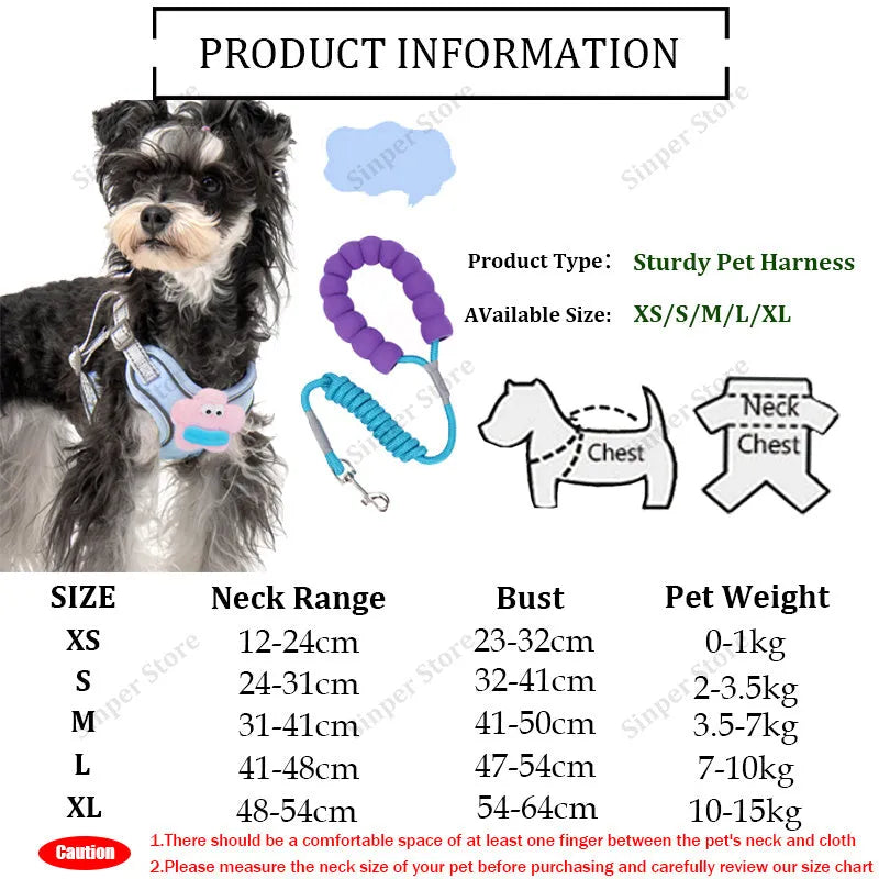 No pull step-in dog harness with multifunction leash, reflective stitching, in blue, available in sizes XS to XL
