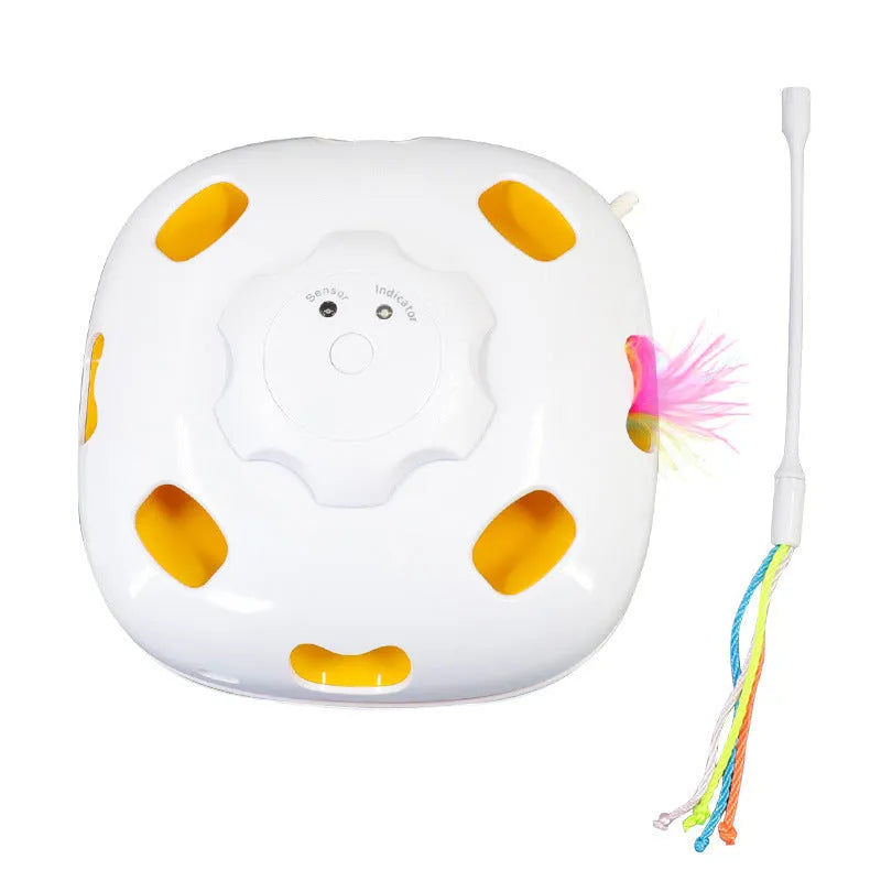 Self-hi relief interactive cat teaser toy with feather wobbler in picture colour.
