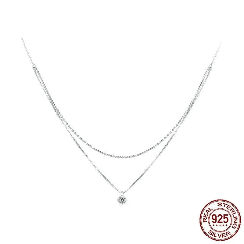 Women's double-layer sterling silver necklace with pearl chain design in silver colour