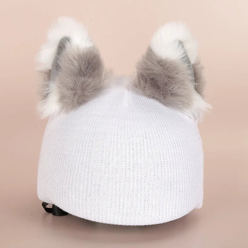 Plush helmet cover with cartoon ear decorations for cycling and costume use
