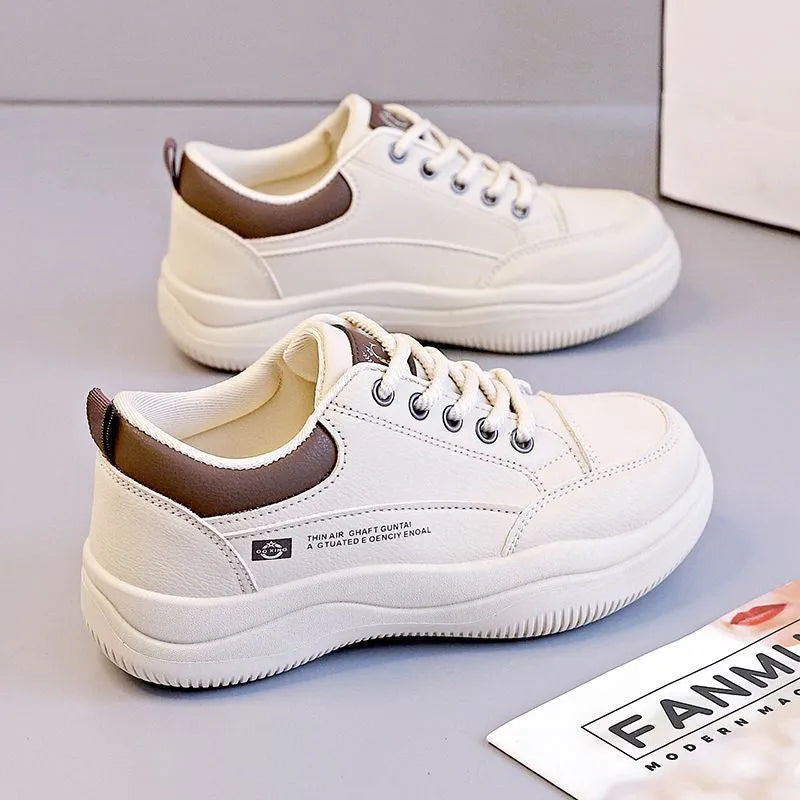 Women's white Korean-style cross-strap pumps with round toe and lace-up front