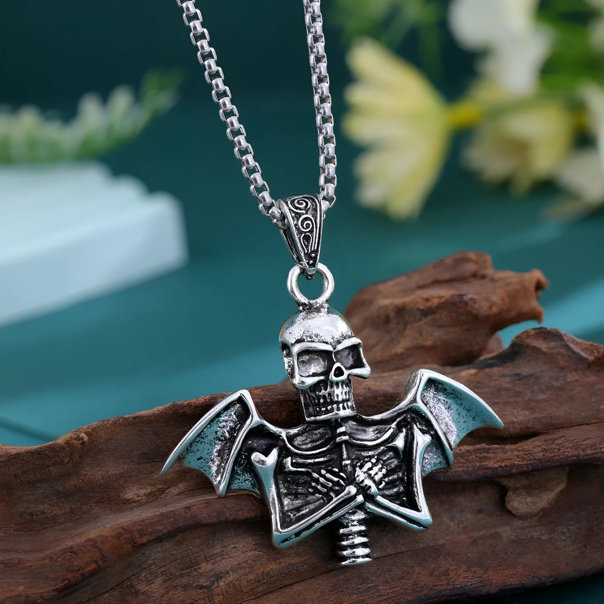 Angel Skull Retro Punk Men's Collarbone Chain necklace with angel skull pendant in Angel Skull Necklace colour