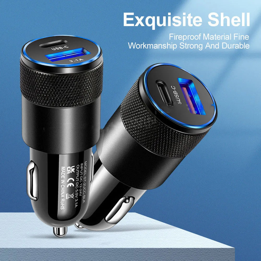 Aluminium alloy 12V car charger with ABS casing in black or black silver finish