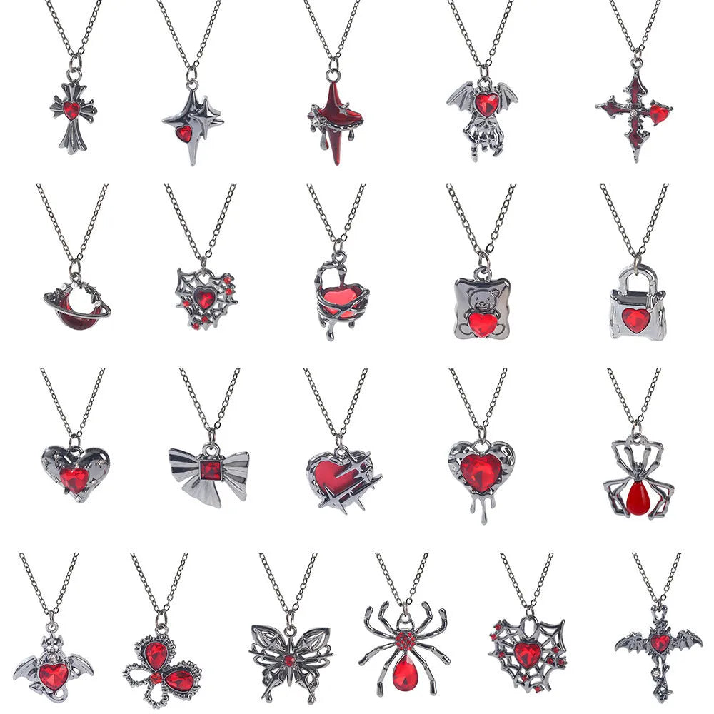 Halloween necklace with electroplated zinc alloy spider bat cross pendant on regular chain