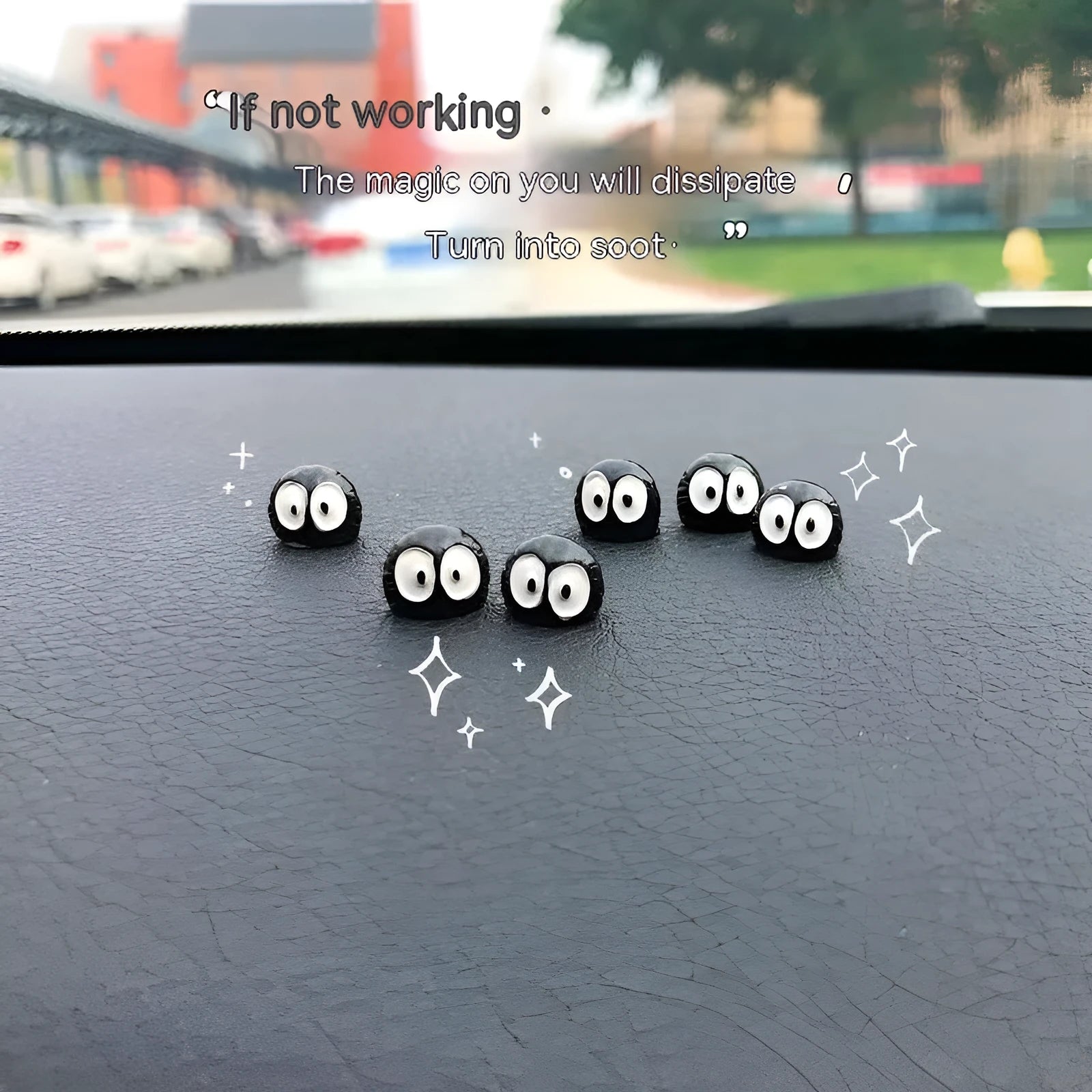 Small black cartoon-shaped resin briquette decorations for car interiors with traceless tape.