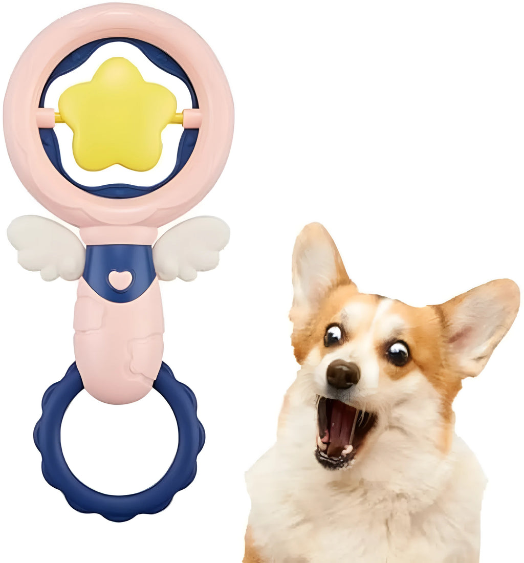 Pink interactive dog toy set with squeaky toys and dental chews for large breeds
