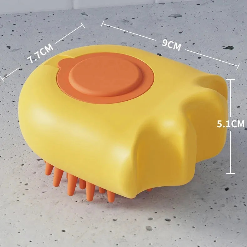 Blue pet bath brush with integrated shampoo box and massage comb for cat and dog cleaning