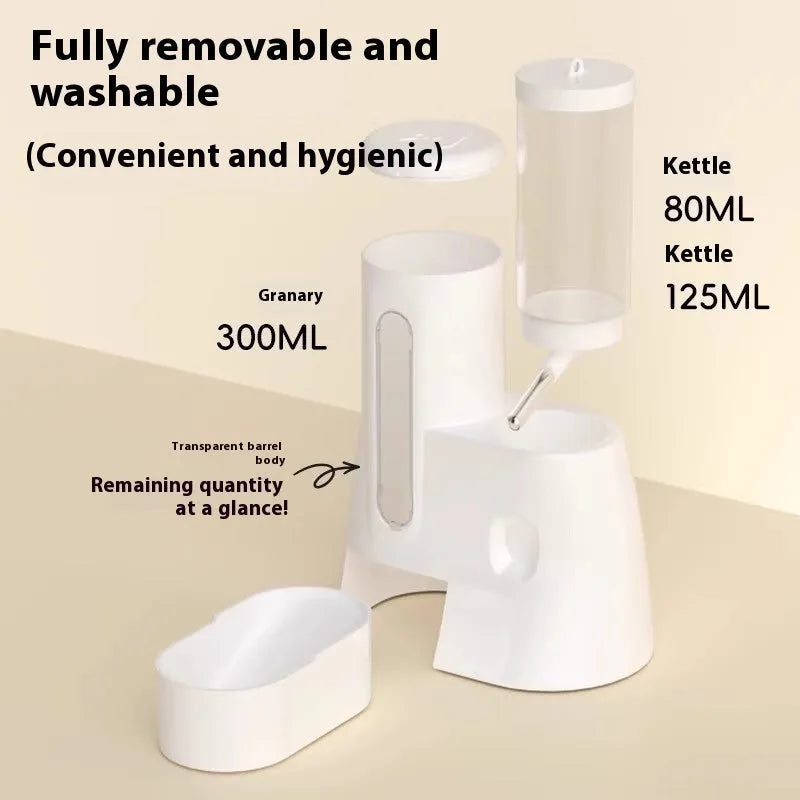 White hamster automatic drinking water feeder with combined food basin for cage mounting